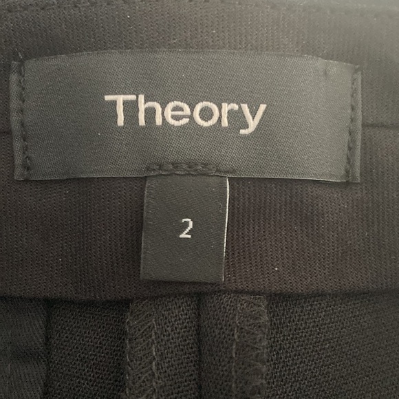 Theory Satin Waist Core Wool Crepe Trousers Pants Straight Leg Black - Picture 5 of 8